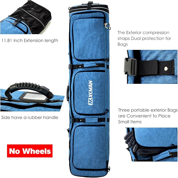 XCMAN Padded Snowboard Bag Expandable Snowboard Bag for Air Travel Adjustable Ski Bag Length 63-75In - Image 2