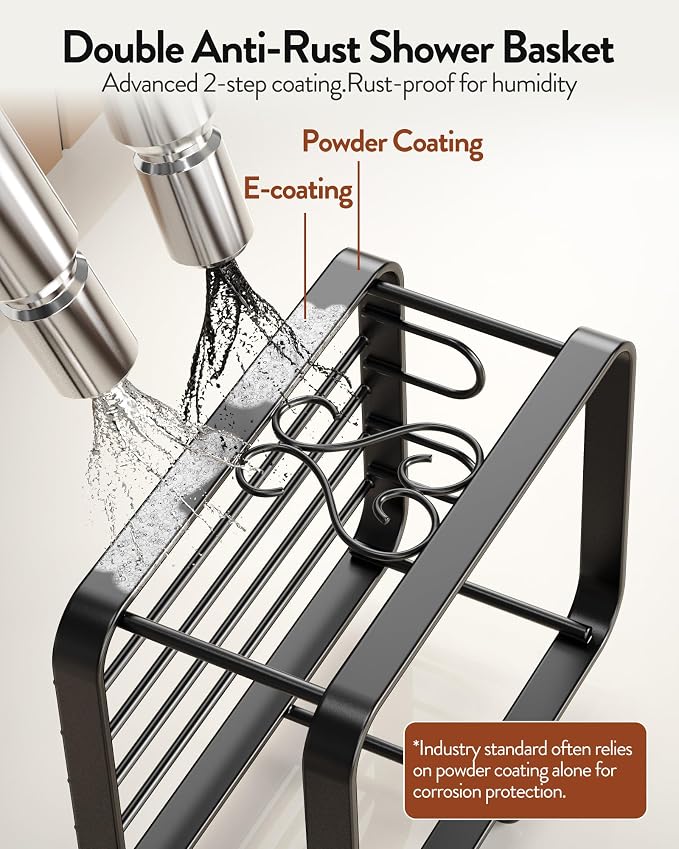 Orimade Adjustable Hanging Shower Caddy for Handheld Shower Heads, Rustproof Bathroom Shelf Organizer Over Showerhead Storage Rack with 8 Hooks, Easy-Clean Removable Baskets & Triple Anti-Slip Fixing - Image 8