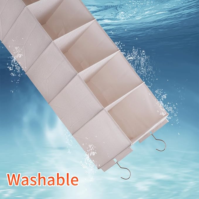 Large Hanging Sweater Organizer for Closet,Collapsible 6-Shelf Hanging Closet Shelves with Drawers, Washable (Beige -5 Shelf-1 d) - Image 6
