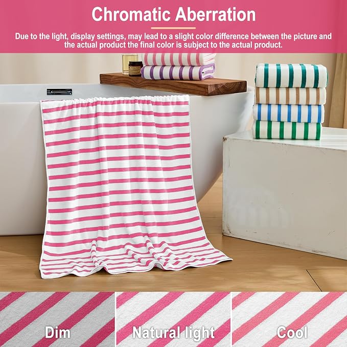 JML Beach Towels, 4 Pack, 30" x 60", Large Microfiber Bath Towel Set, Cabana Stripe, Absorbent, Quick Dry for Salon, Sauna, Hotel, Travel, Sport, Swimming, Pool, Yoga, Camping, Stripe Pink White - Image 7