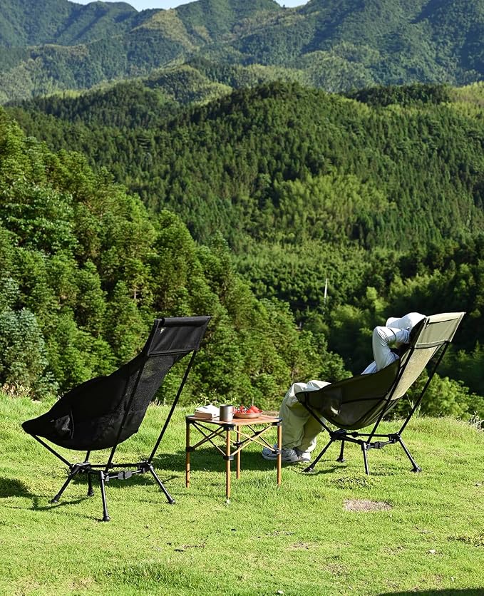iClimb Ultralight Compact Camping Folding Beach Chair with Anti-Sinking Large Feet (Black - Triangular Frame High Back - 2PC) - Image 10