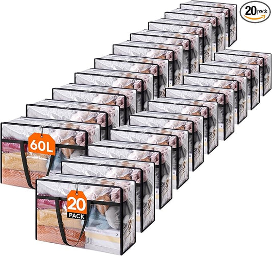 Lifewit 20 Pack Clear Clothes Storage Bags, 60L Plastic Blanket Storage Bag, Vinyl Foldable Moving Bags with Zipper, Closet Organizers and Storage Containers for Bedding, Duvet, Comforter by Lifewit
