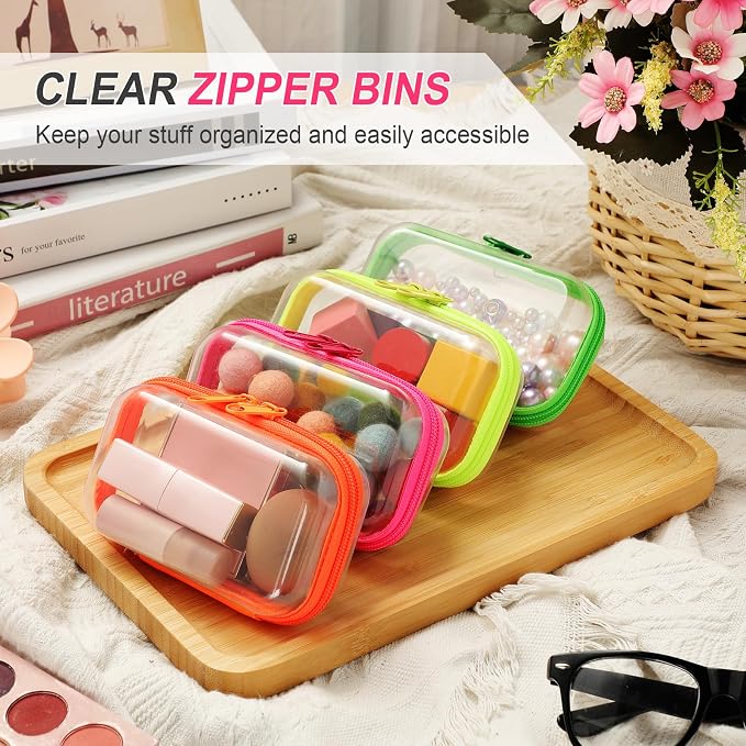 Hoolerry 4 Pcs Hard Clear Zipper Case Makeup Bags Plastic Zipper Pouch Transparent Storage Box Containers for Cosmetics, Snacks, Building Blocks, Puzzles(Clear,5 x 3 x 2 in,Fluorescent) - Image 5
