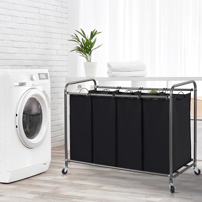 STORAGE MANIAC Laundry Sorter 4 Section, 47.5 Gal (180 L) Laundry Hamper with Wheels, Clothes Divider Basket Sorter, Separator Hamper Cart with Removable Bags, Black - Image 6