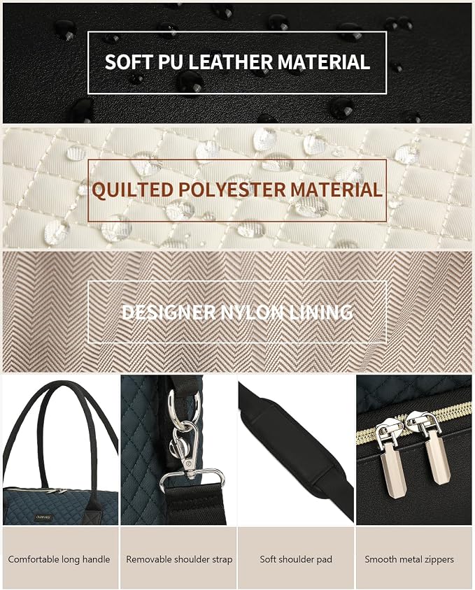 Weekender Bags for Women Travel, Under Seat Carry On Bags for Airplanes Overnight Bag with Shoe Compartment Luggage Sleeve, Foldie Travel Tote Bag Hospital Bag, Travel Gifts, PeacockBlue Black - Image 6