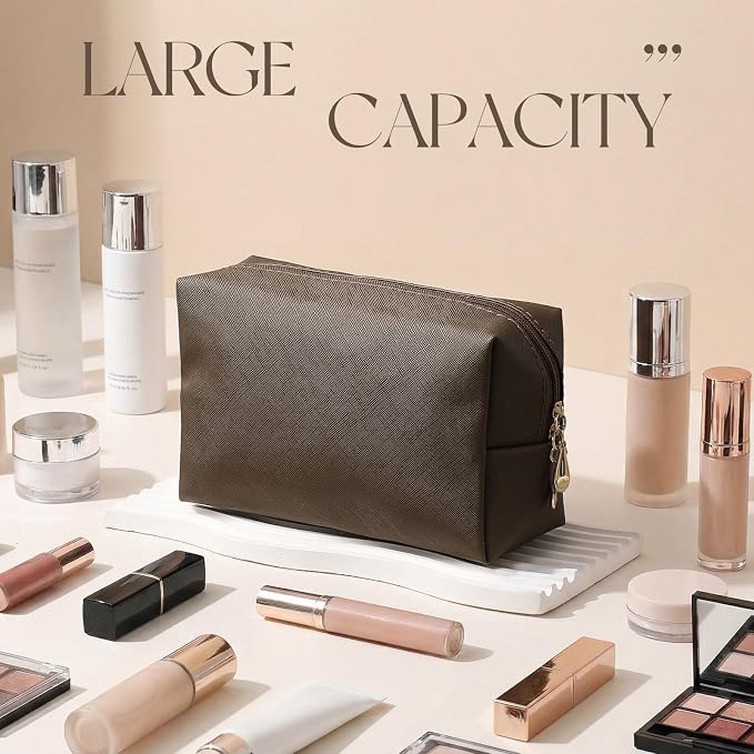 Kigeli Aesthetic Makeup Bags PU Leather Cosmetic Pouches Waterproof Plain Toiletry Bags Makeup Pouches Bulk for Women Party Gift Travel Storage Organizer(Coffee,7.1 x 2.8 x 4.3 in) - Image 4