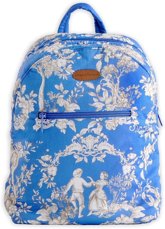 Maison d' Hermine Backpack for Women Men Cotton Shoulder Multipurpose Rucksack with Small Pouch Lightweight Multi Pocket Bag for Travel Work Beach Perfect for Spring Summer (Joli Jouy - Blue) by MaisondHermine