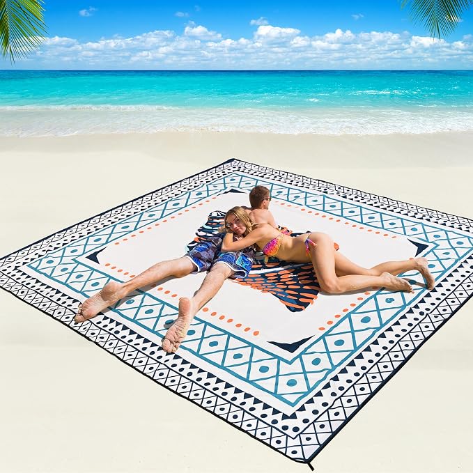 WIWIGO Beach Blanket Waterproof Sandproof Beach Mat 79" X 83"/10'x9'for 2-8 Adults Quick Drying Outdoor Picnic Mat Beach Accessories for Travel, Camping, Hiking by WIWIGO
