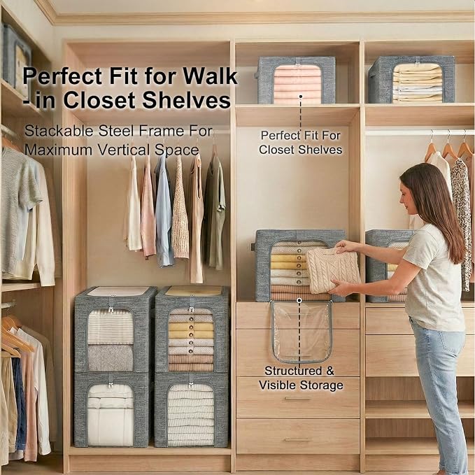 GoMaihe Baby Clothes Storage Bins with Metal Frame, 6-Pack Small Closet Storage Bin with Lid & Clear Window, Nursery Organizer for Baby Clothing, Toddler Kids Storage Boxes, Cationic Fabric 27L - Image 7