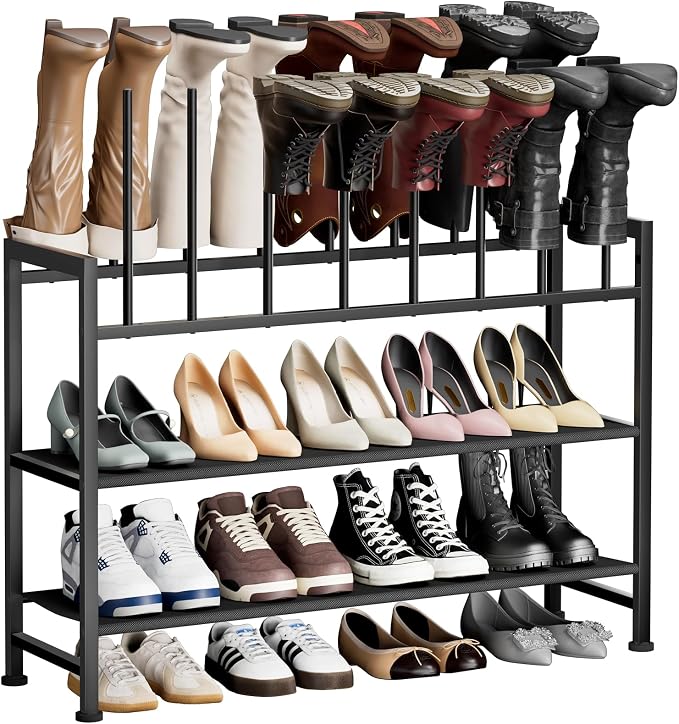 DIMJ Boot Rack 4-Tier - Black Metal Boot Storage Rack for Tall Boots Organizer Tall Boots, Multiuse Shoe Rack for Boots, Sneakers, High-Heel, Entryway, Fit for 8 Pairs, Black by DiMJ