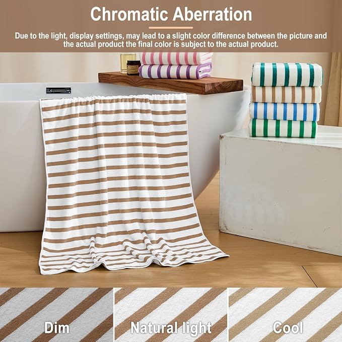 JML Microfiber Beach Towels Set of 4, 30" x 60", Cabana Stripe, Soft Absorbent, Quick Dry Bath Towel for Salon, Hotel, Travel, Sport, Summer Swimming Pool Party, Yoga, Camping, Coffee - Image 5