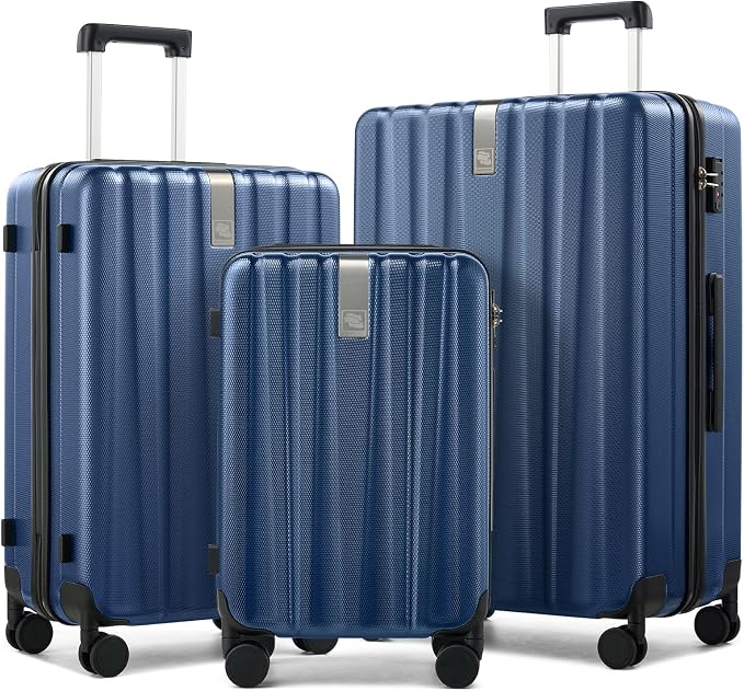Hanke Luggage Sets 3 piece Carry On Luggage with Wheels PC Hard Shell Suitcases Lightweight Checked Travel Luggage Large Travel Suitcase Woman Men 20/24/29 Inch(Dark Blue) by Hanke