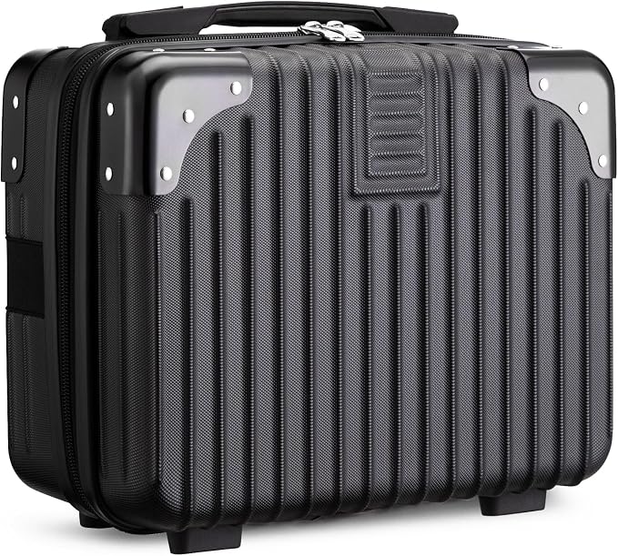 Noverlife 14 Inch Portable Hard Shell Cosmetic Travel Case, Mini Travel Hand Luggage with Elastic Band Travel Makeup Case, Small Makeup Carrying Suitcase for Train Cosmetic Bag Travel Camping - Black by Noverlife