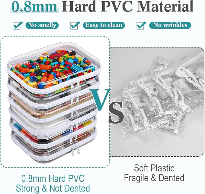 Sanwuta 6 Pcs Clear Hard Zipper Case Plastic Zipper Pouches Transparent Makeup Bag Pencil Case Pouches Toiletry Diaper Bag for Travel Toy Storage Organizer Bins(White,9.84 x 7.87 x 2 Inch) - Image 4