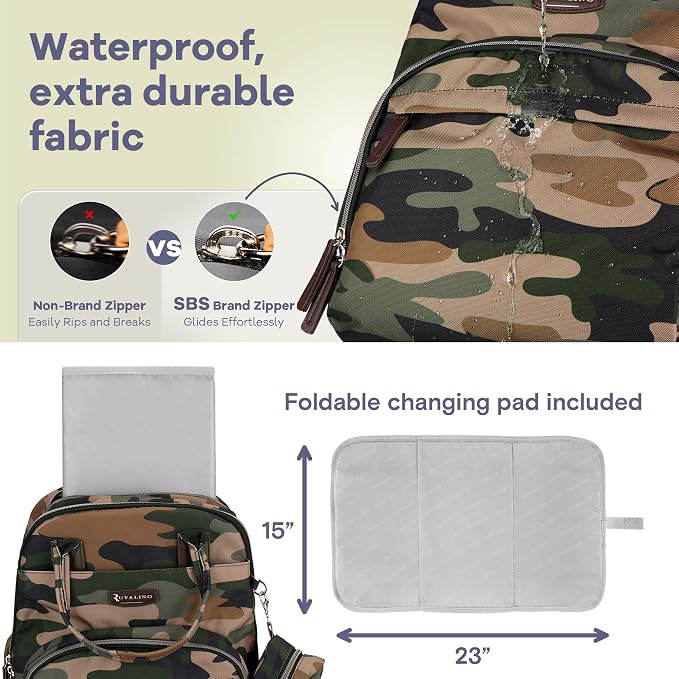 RUVALINO Diaper Bag Backpack, Multifunction Travel Back Pack Maternity Baby Changing Bags, Large Capacity, Waterproof and Stylish, Green Camo - Image 5