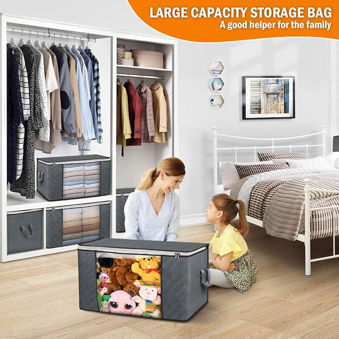 Budding Joy 6 Pack 90L Large Storage Bags and 6 Pack 40L Clear Zippered Storage Bags for Clothes - Image 3