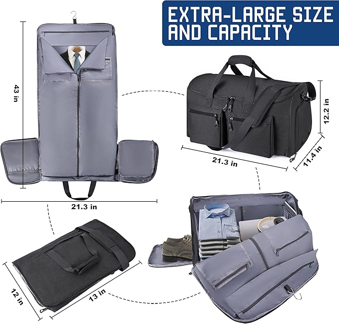 HILOMON Convertible Duffle Bags for Travel Carry On Suit Duffle Bags with Shoulder Strap 2 in 1 Hanging Garment Duffle Bag for Men Women - Image 6