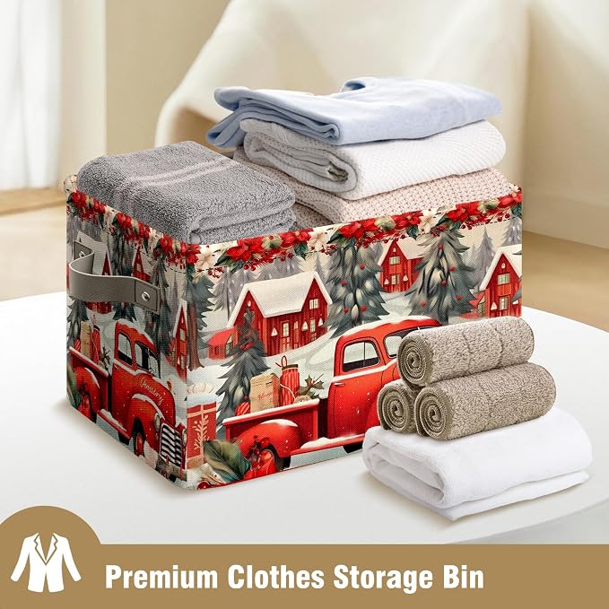 Red Christmas Truck Basket, Foldable Fabric Storage Bin, 14 x 10 x 8, 20L - Image 9