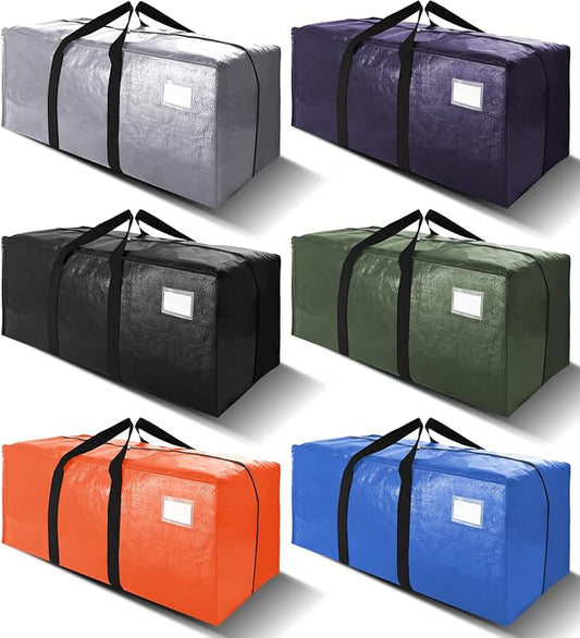 6 Pack Heavy Duty Extra Large Moving Bags W/Backpack Straps - Strong Handles & Zippers, Storage Totes For Space Saving, Fold Flat, Alternative to Box and Bin (40 gal, Multicolor) by VELVETSURE