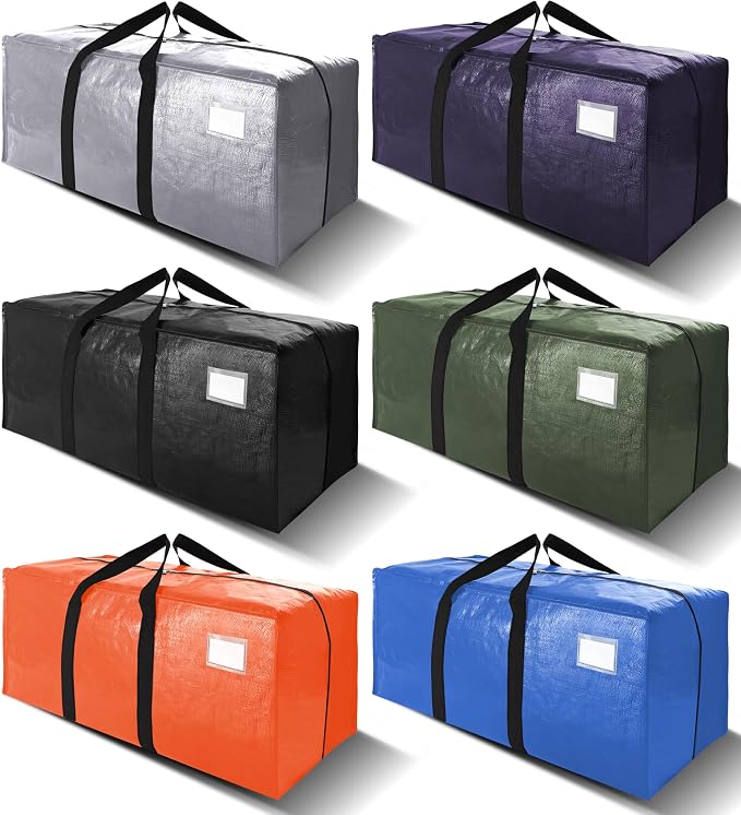 6 Pack Heavy Duty Extra Large Moving Bags W/Backpack Straps - Strong Handles & Zippers, Storage Totes For Space Saving, Fold Flat, Alternative to Box and Bin (40 gal, Multicolor) by VELVETSURE