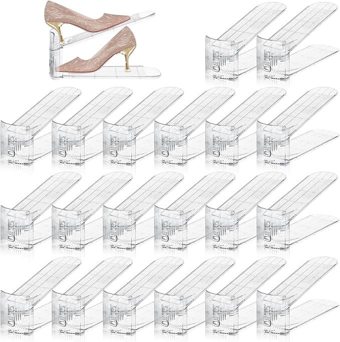 Shoe Slots Organizer,20 PACK Transparent Shoe Stacker Adjustable Shoe Slot Organizer Space Saver Shoe Rack Holder Shoe Storage Organizers for Closet,Transparent by Movdeet