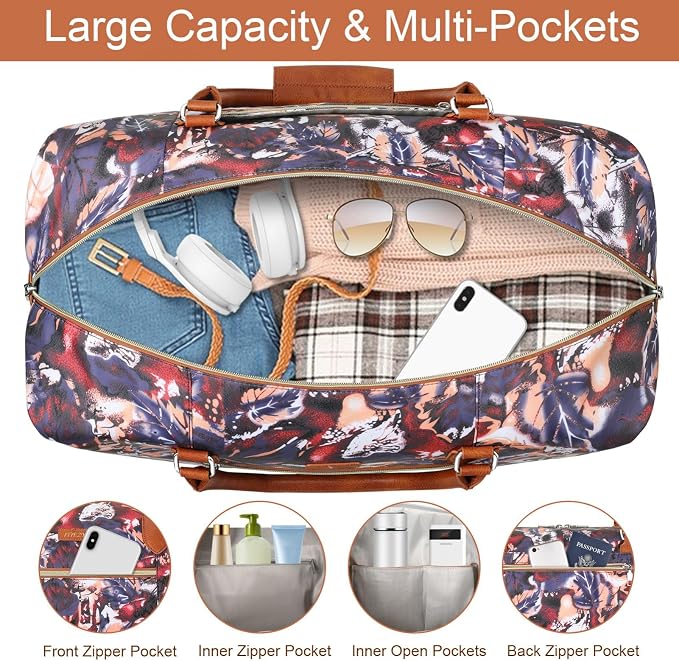 ITIEZY Weekender Overnight Bag for Women - Large Travel Duffel Bag with Shoe Compartment, Gym Duffel Bag Hospital Bag Carry On Tote Bags for Airplanes with Crossbody Bag Toiletry Bag 3Pcs Set - Image 4