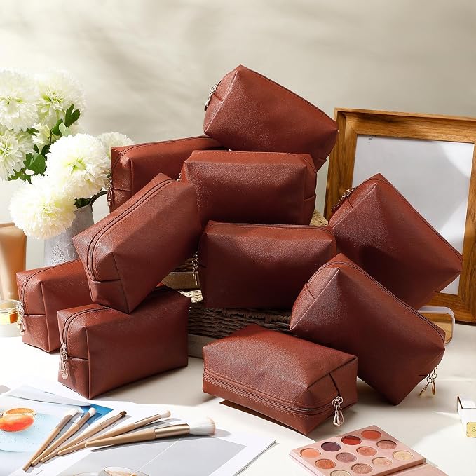 Kigeli Aesthetic Makeup Bags PU Leather Cosmetic Pouches Waterproof Plain Toiletry Bags Makeup Pouches Bulk for Women Party Gift Travel Storage Organizer(Brown,7.1 x 2.8 x 4.3 in) - Image 7