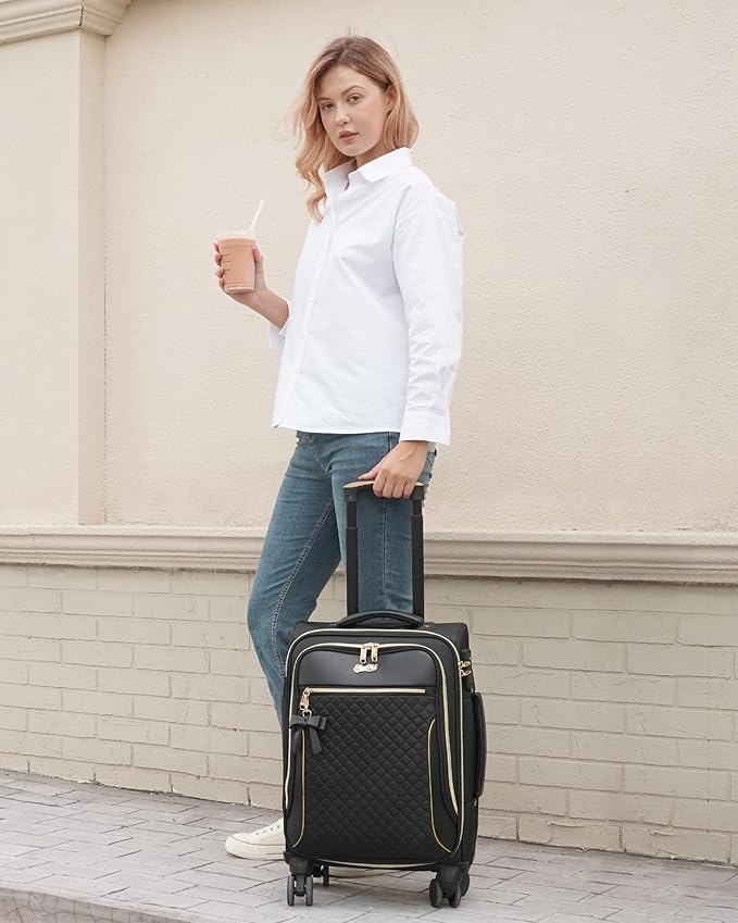 Carry On Luggage 22x14x9 Airline Approved, 20 Inch Softside Suitcase with 4 Pcs, Lightweight Luggage for Women with TSA Lock and 4 Spinner Wheels, Soft Side Carry-on Suitcases for Travel, Black - Image 2