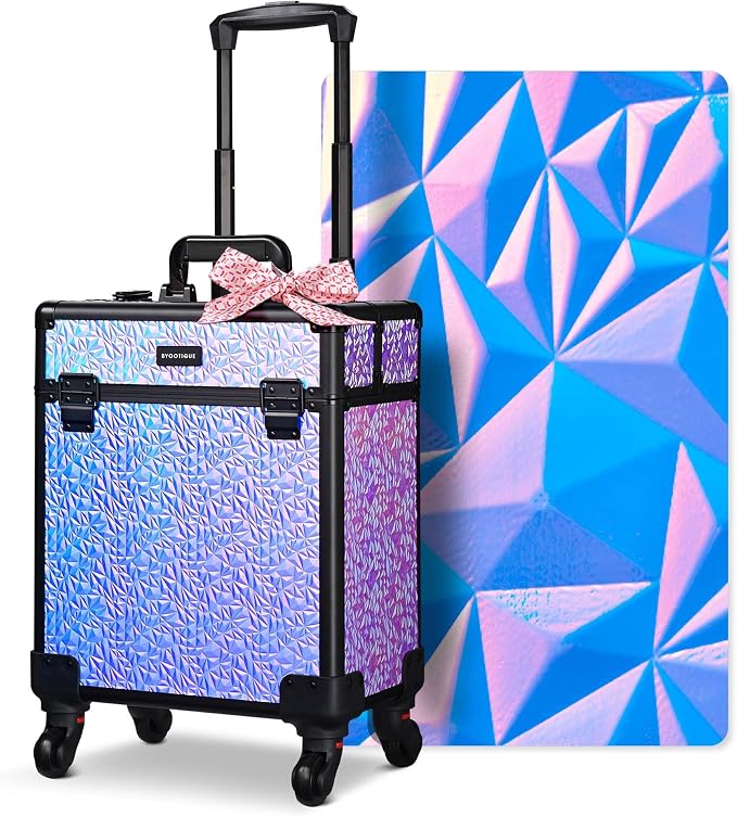 BYOOTIQUE Rolling Makeup Case Cosmetology case on wheels Makeup Artist Nail | Aluminum Rolling Makeup Suitcase with 360° Detachable Wheel Lockable 44Lb Large Capacity Organizer Nail Tech Mermaid Purple by BYOOTIQUE