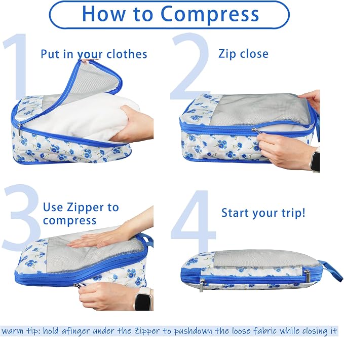 7 Pcs Compression Packing Cubes for Travel Luggage, Lightweight Suitcase Organizer Bags Set, Compression Packaging Cube for Travel Essentials, Packing Cubes for Carry on Suitcase - Image 2