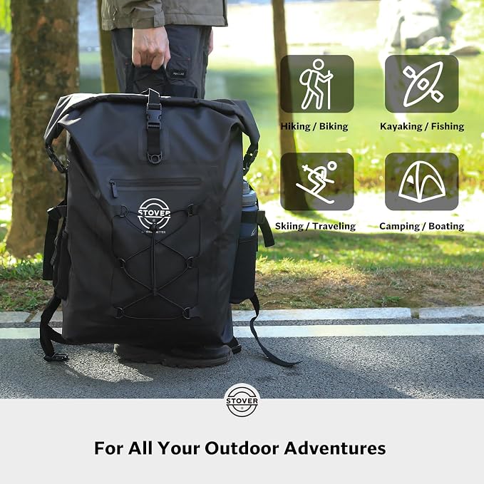 STOVER 30/40/55L Waterproof Dry Backpack & Phone Case- 2XL Floating Dry Bag for Kayaking, Travel, Hiking, Fishing, Camping, Motorcycles & Beach, Heavy-Duty Roll Top Men/Women (Black) - Image 7