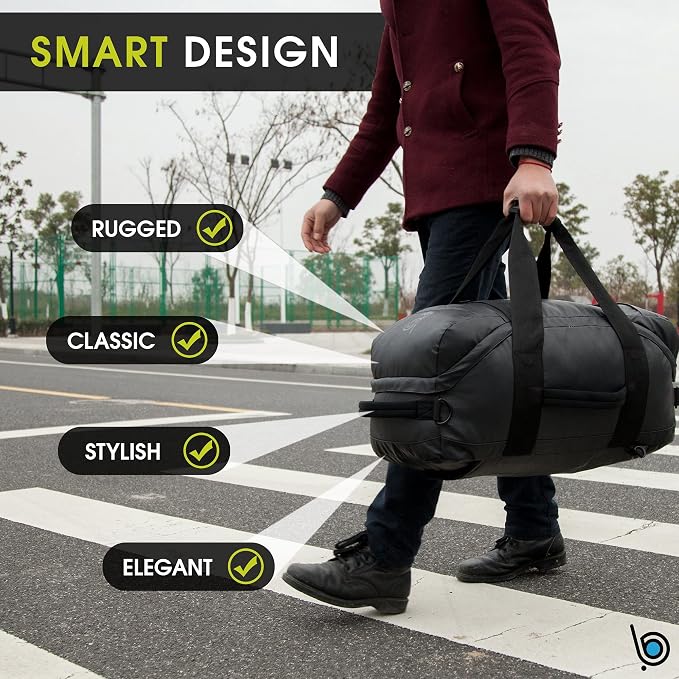 Bago Waterproof Duffel Bag Backpack For Men & Women - 3 Way Duffel Backpack for Travel Camping Gear & Sports - Heavy Duty Travel Duffle Bag Backpack With Straps - Travel Backpack for Men (Black) - Image 4