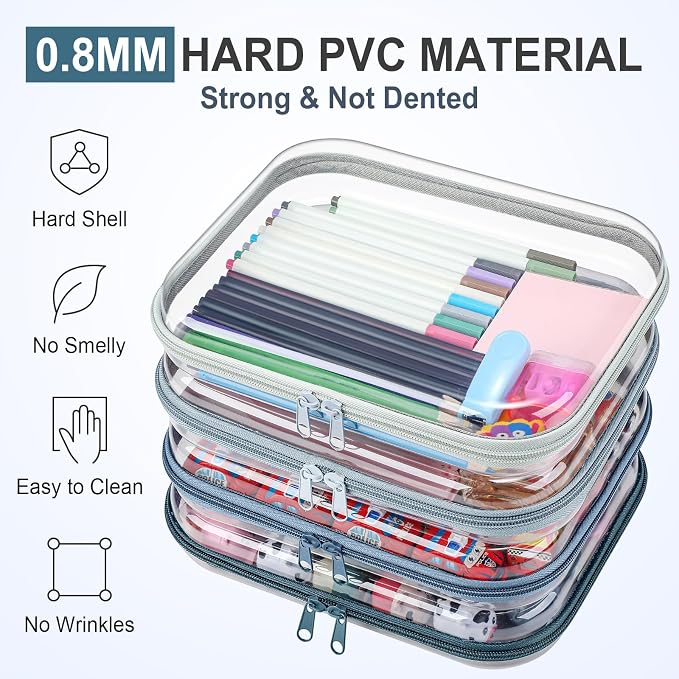 Hoolerry 4 Pcs Hard Clear Zipper Case Makeup Bags Plastic Zipper Pouch Transparent Storage Box Containers for Cosmetics, Snacks, Building Blocks, Puzzles(Clear,9.8 x 7.9 x 2 in,Morandi) - Image 4