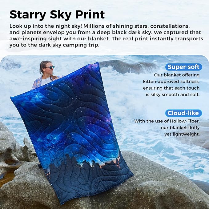 KingCamp Ultralight Camping Blanket, Packable Down Alternative Puffy Printed Wearable Blanket with Snap Buttons & Corner Loops Weatherproof Quilt for Outdoor Travel Stadium (78.7"L x 57.1"W) - Image 3