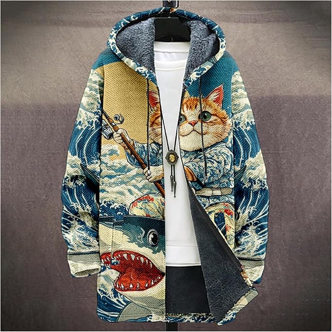 Full Zip Hoodies for Men Long Fleece Lined Knitted Hoodies with Pockets Fashion Coat Warm Cardigan for 2024