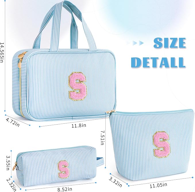 Gifts for Teen Girls Women - Travel Hanging Toiletry Bag & Makeup Bag - Personalized Initial Cosmetic Bag | Birthday Gift for Girl Trendy Stuff - Blue S - Image 6