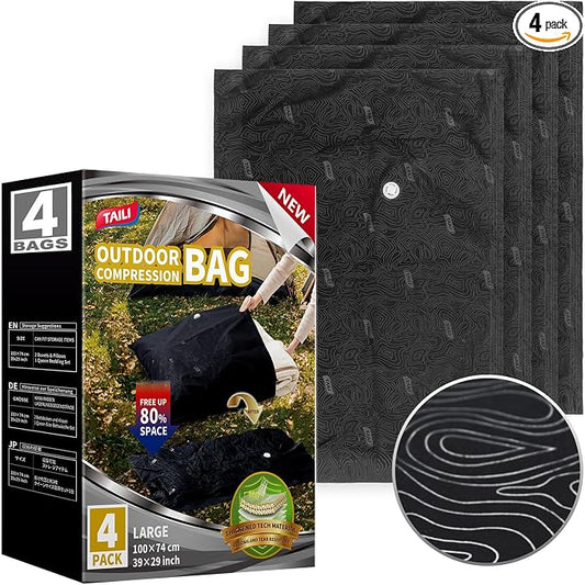 TAILI 4 Pack Outdoor Vacuum Storage Bags, Travel Compression (39x29 inch), Tear-Proof Vacuum Seal Bags for Camping, Cushion, Clothing, Waterproof, Wearproof, Punctureproof by TAILI