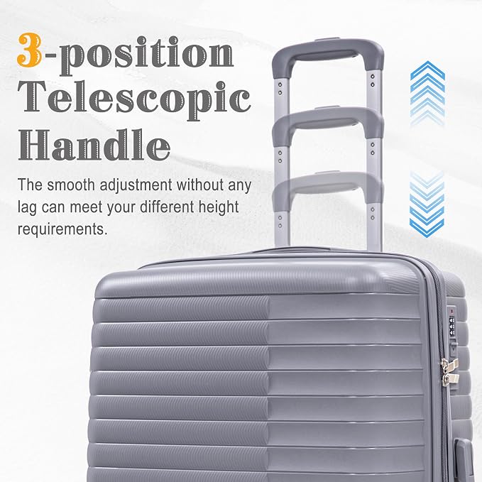 Hardside Luggage Sets, Lightweight Stripes Suitcase with Spinner Wheels, Gray-PP - Image 5