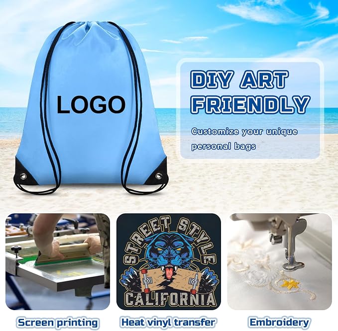Grneric Blue Drawstring Backpack Bulk 28 PCS Drawstring Bags String Backpack Cinch Bag Sackpack for Men Women Gym (Sky Blue) - Image 6