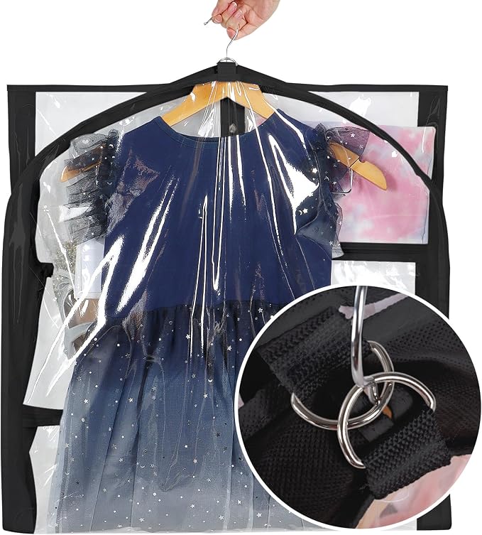 Univivi Clear PVC Dance Costume Bag, 50 Inch Garment Bag for Competitions With 3 Separated Medium Zipper Pockets and 1 Large Back Zippered Pocket (Clear/Black) - Image 4