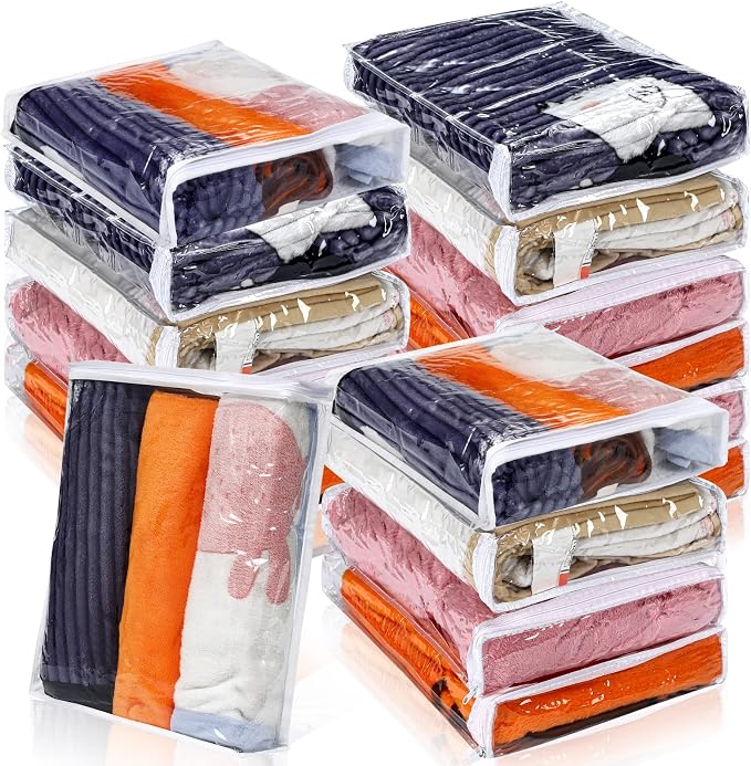 Kingdder 16 Pcs Clear Zippered Storage Bags Plastic Sweater Bags with Zipper 16 x 14 x 2.5 Inch Vinyl Sheet Organizer and Storage for Clothing Blankets Sheet Linen Bed Pillow Cube Organizer by Kingdder