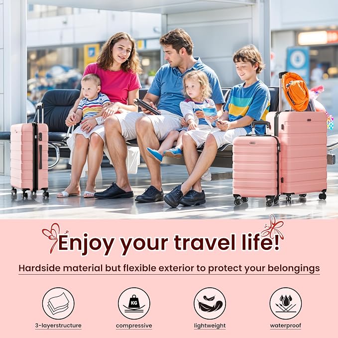 AnyZip Luggage Sets 3 Piece Hardshell Suitcase Set PC ABS Lightweight Travel Suitcases with 4 Double Spinner Wheels TSA Lock 20 24 28 Inch Pink - Image 2