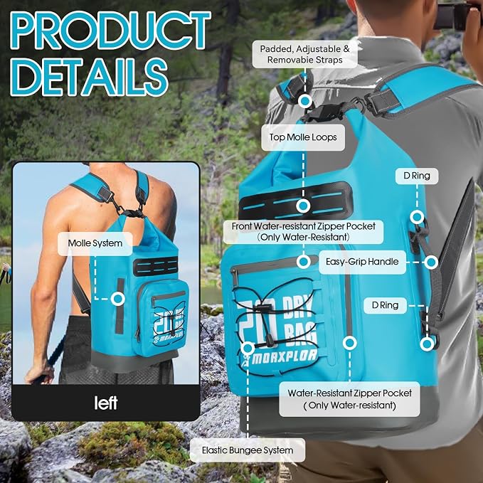 MORXPLOR Dry Bag Waterproof,5L/10L/20L/30L/40L/55L Roll Top Dry Bag Backpack with WaterProof Phone Case for Swim,Kayak - Image 3