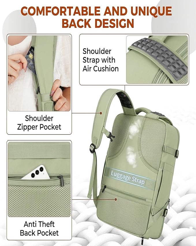 Vancropak Carry on Backpack for Airplane, Travel Backpack Fits 17.3" Laptop | Shoe Compartment, 3 Packing Cubes, 18x14x8 Travel Backpack, 40L Expandable Suitcase, Lightweight Anti Theft Weekender Bag - Image 6