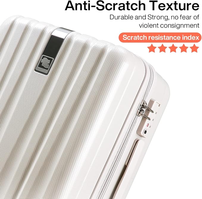 Hanke Luggage Sets 3 piece Carry On Luggage with Wheels PC Hard Shell Suitcases Lightweight Checked Tsa Luggage Extra Large Travel Suitcase Woman Men 20/24/29 Inch(Ivory White) - Image 6