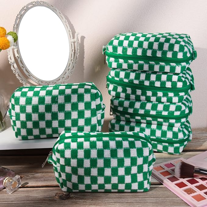 SOIDRAM Checkered Makeup Bag Preppy Cosmetic Bag Bulk Green Makeup Pouch Personalize Travel Toiletry Bag Organizer Cute DIY Makeup Brushes Storage Bag for Women - Image 4