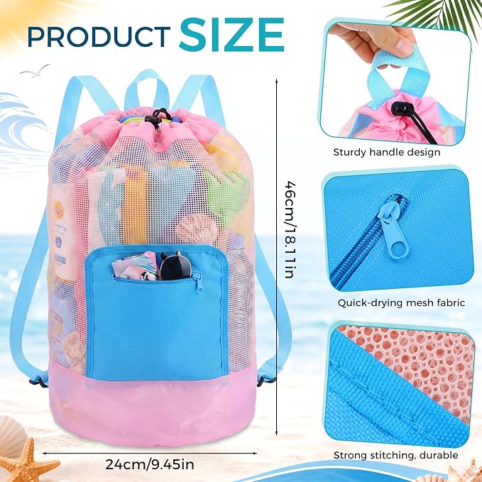 Kinlop 6 Pcs Mesh Beach Bags Mesh Drawstring Backpack Portable Foldable Bath Organizer for Camping Swimming Pool Gym Travel Bathroom, 6 Colors - Image 2