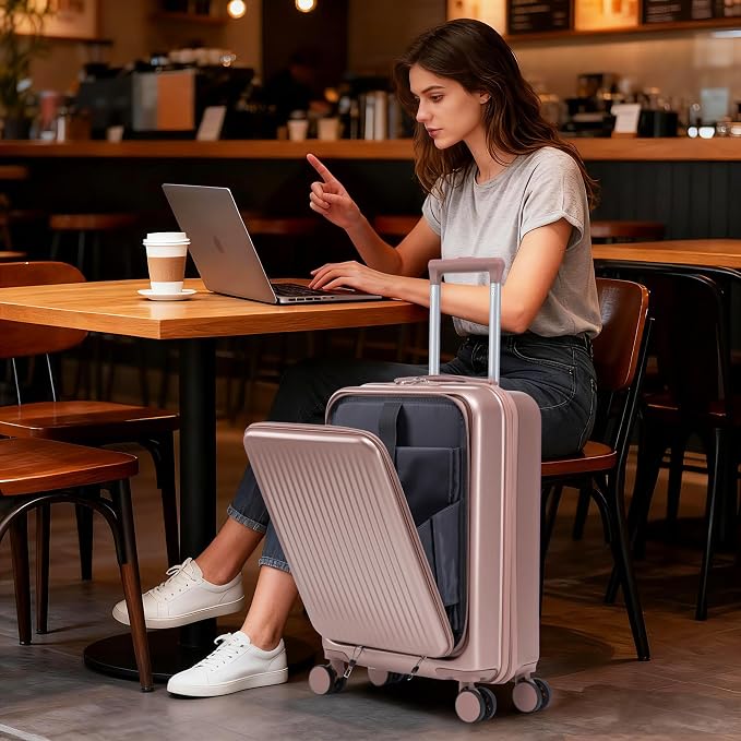 Gradient Color Suitcase 2-Piece Set, 20" Rotating Wheel Suitcase with 14" Cosmetic Case, Lightweight Durable Hardshell Luggage with 360° Spinner Wheels for Travel, Women & Girls (Champagne) - Image 2