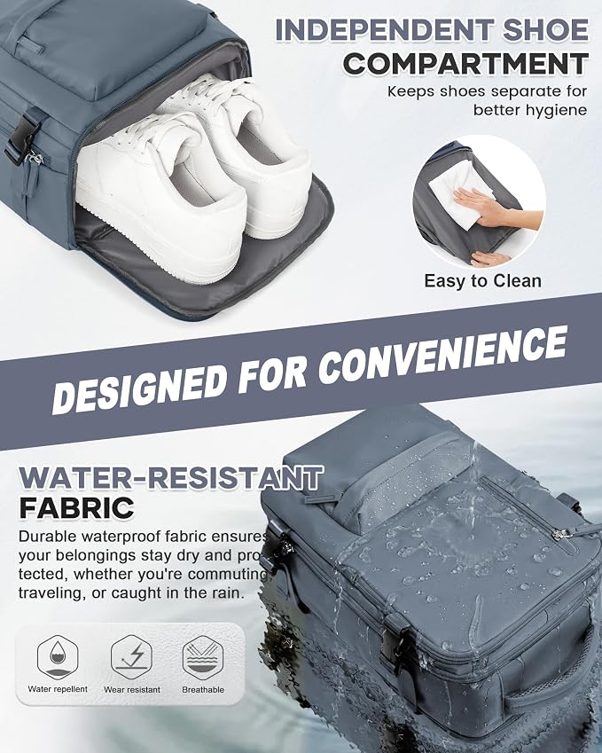 Large Travel Gym Backpack Women Carry On Backpack Flight Approved Hiking Waterproof Rucksack Casual Daypack Laptop bags airplanes Shoes Compartment Personal Item Travel Weekender Essentials JewelBlue - Image 3