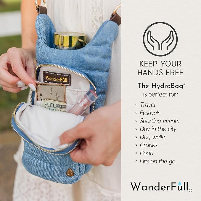 WanderFull® Original HydroBag®, Fits Up to 32 oz Water Bottle Holder with Strap, Gift for Women, Hands-Free Crossbody, Water Bottle Carrier Bag with Phone Pocket - Image 6